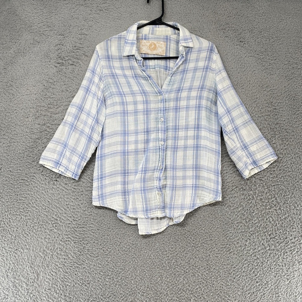 Bella Dahl Plaid Shirt Womens Medium 100% Cotton Button Up Blue USA Back Detail